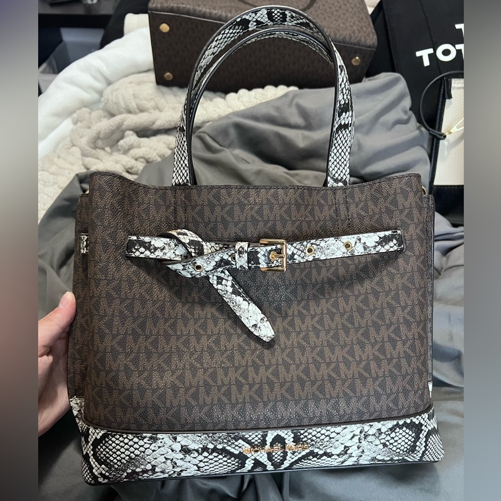 Michael Kors Brown and White Tote Bag